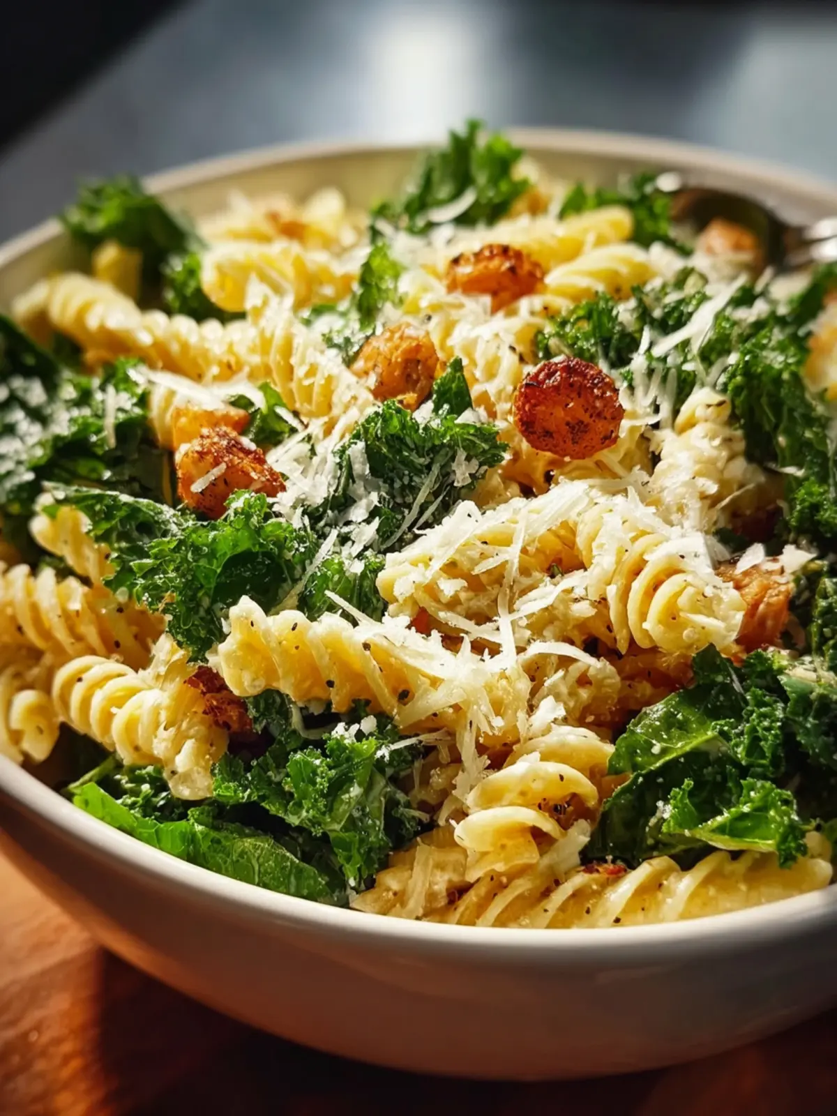 Healthy Kale Caesar Pasta Salad First Image