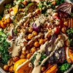 Roasted Veggie Chickpea Bowls with Maple Dijon Tahini Dressing First Image