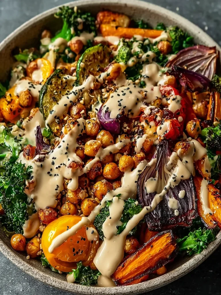 Roasted Veggie Chickpea Bowls with Maple Dijon Tahini Dressing First Image