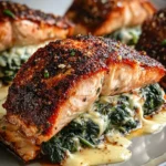 Savory Blackened Salmon Stuffed with Spinach & Parmesan First Image