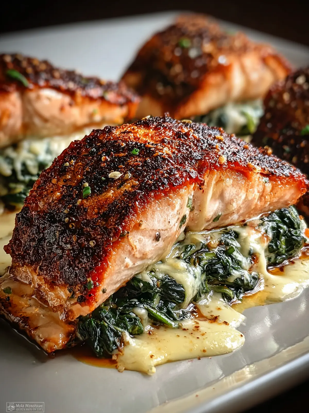 Savory Blackened Salmon Stuffed with Spinach & Parmesan First Image
