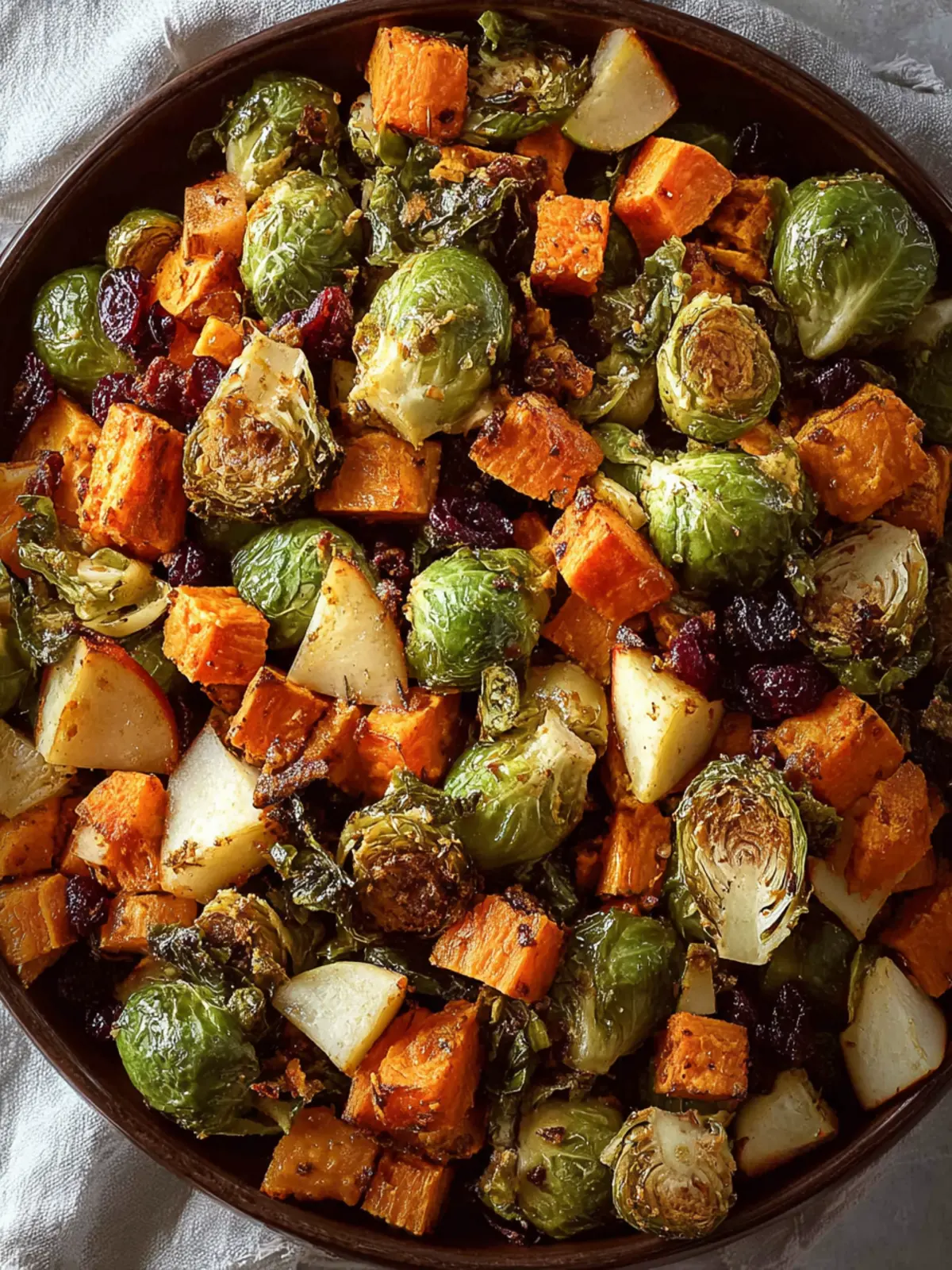 Roasted Brussels Sprouts, Sweet Potatoes and Apple First Image